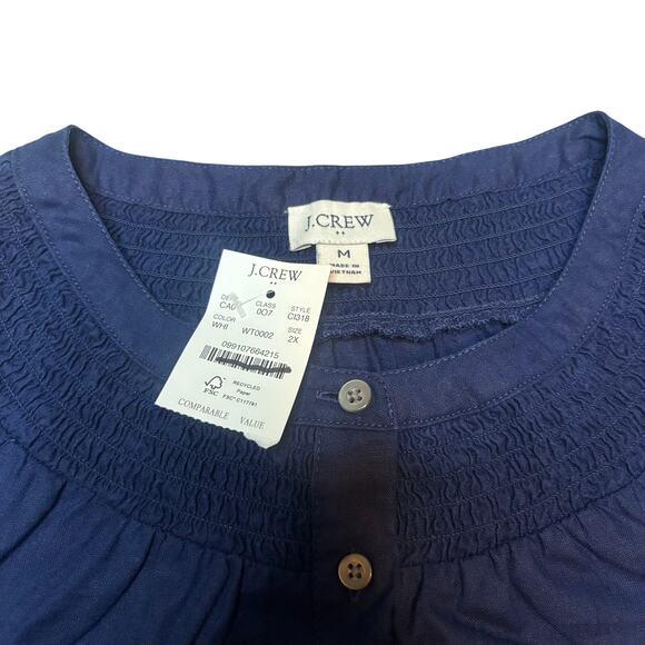 J.Crew Factory Navy Linen Blend Smock Neck Button Front Top Sz M NWT - Picture 6 of 7